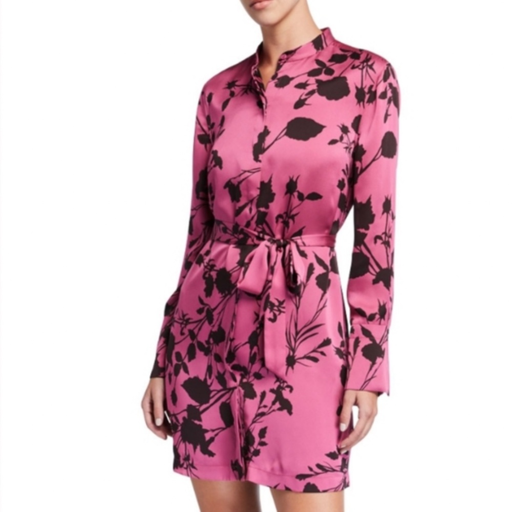NEW $395 Equipment Roseabelle Floral Button-Down Short Charmeuse L Belted Dress - Picture 6 of 14